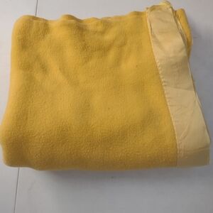 Vintage Yellow Thermal Blanket With Satin Trim  78" x 68"vintage